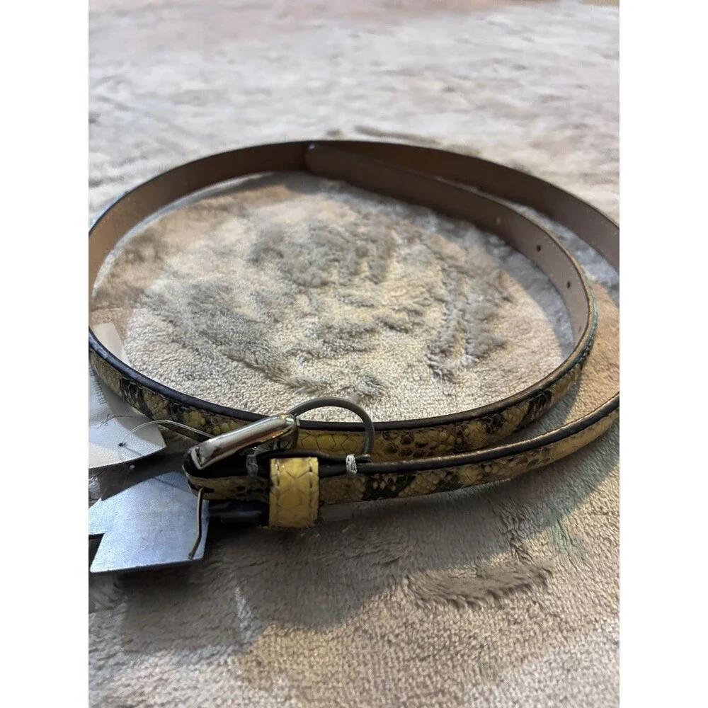 Ann Taylor Faux Snake Skin Belt Small Skinny Yellow And Gray